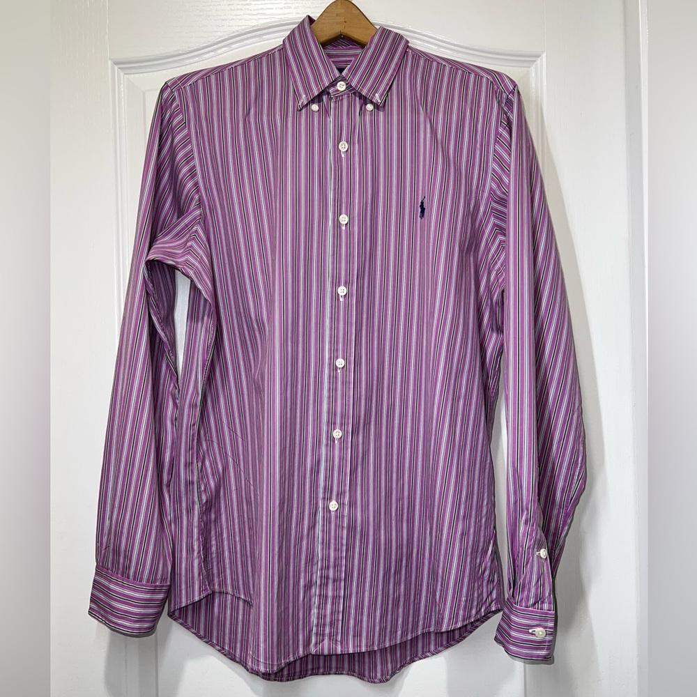 Ralph Lauren Vintage 120’s Poplin Button Down Long Sleeve Pink & Green Medium